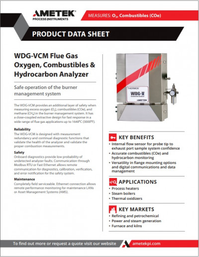 WDG-VCM Flue Gas Oxygen, Combustibles & Hydrocarbon Analyzer